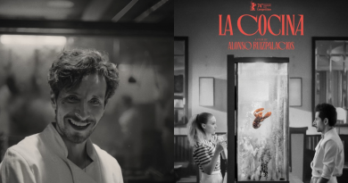 A la izquierda, Raúl Briones en su papel de Pedro, a la derecha, el cartel promocional de La cocina.