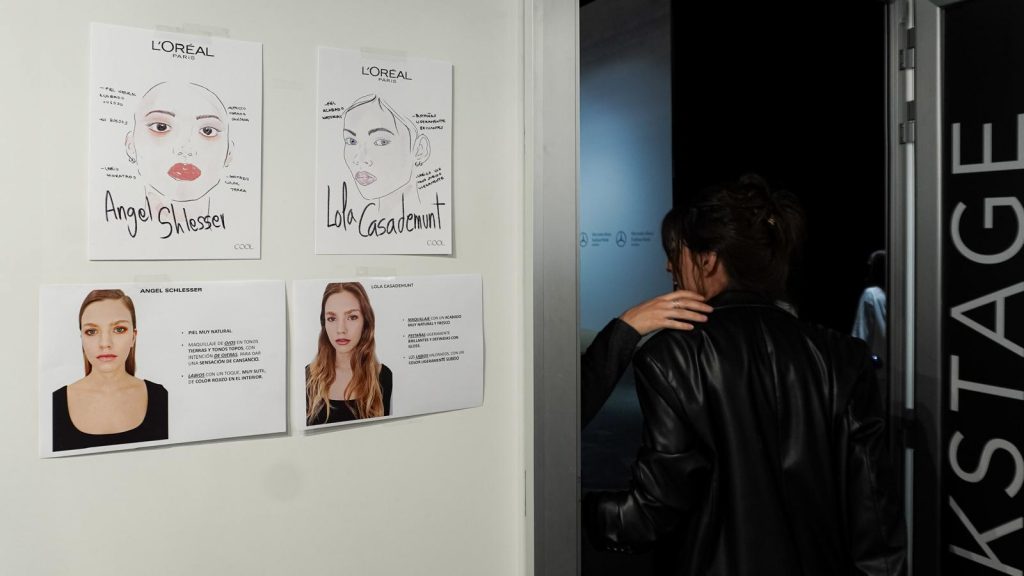 Los bocetos de los maquillajes de Angel Schlesser y Lola Casademunt en el backstage de la MBFW | Foto: Chenoa Aguilar
